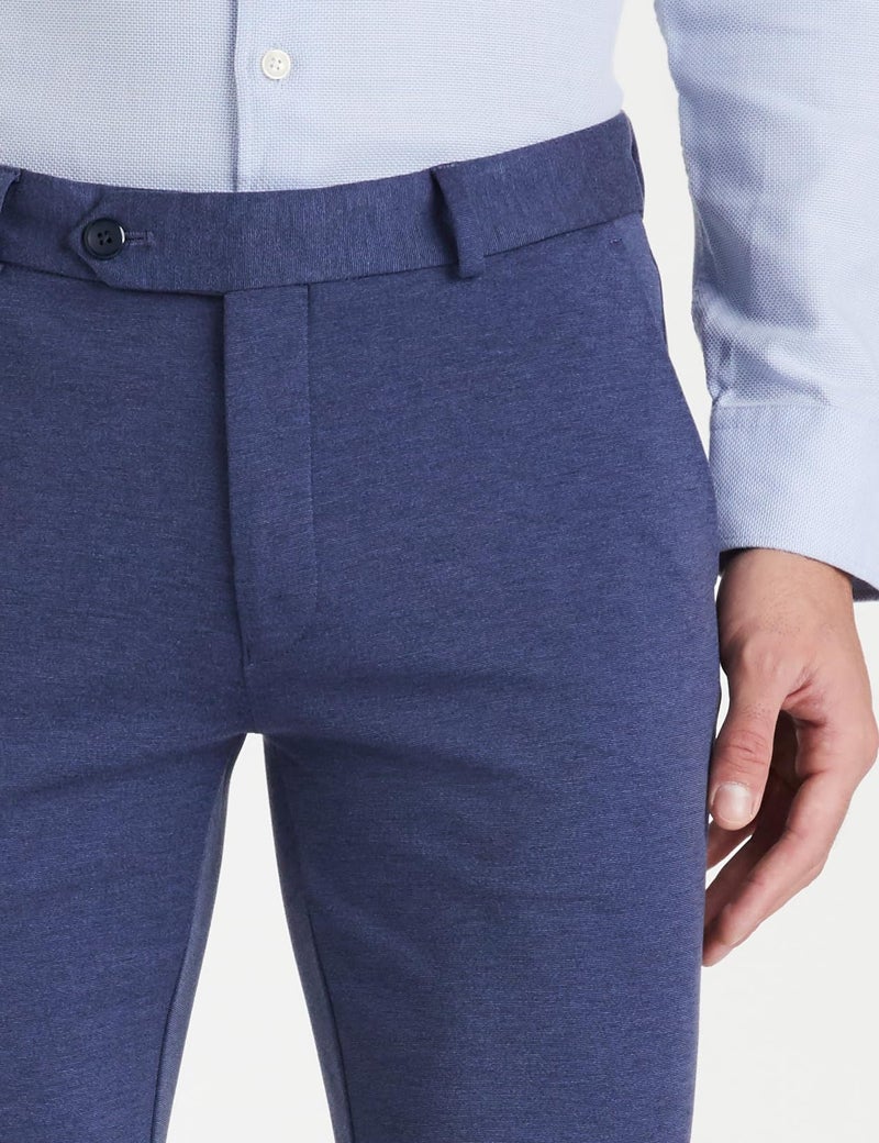 Peter England Men's Premium Formal Stretchable Knit Super Slim Fit Trouser | Comfort Lycra | 360-Degree Stretch Royal Blue - Image 4