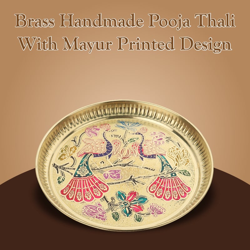 Brass Handmade Pooja Thali With Mayur Design