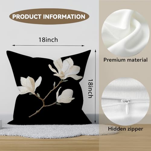 RBAFAO Vintage Floral Throw Pillow Covers, Vintage Flower Pattern Double Sided Cushion Cover, Indoor and Outdoor Home Art Decor Pillowcase for Sofa or Bedroom Decor 18x18inches (Black&White, 18x18inches) - Image 2