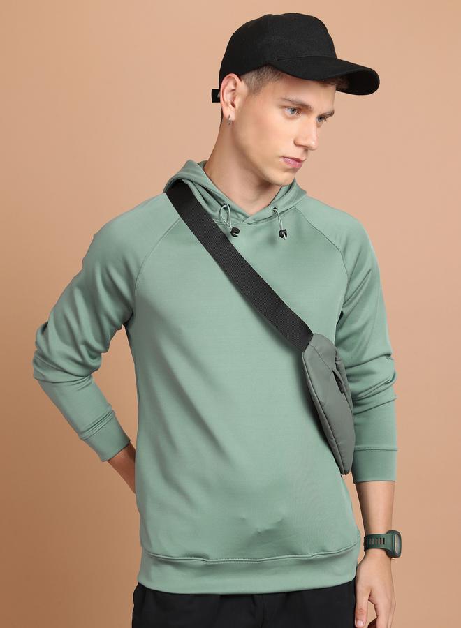 HIGHLANDER Solid Raglan Sleeves Drawstring Hoodie - Image 1