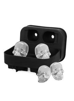 Generic Silica Gel Skull Shaped Ice Cube Mold Black， Mold Skull 3D Flexible Silicone Ice Cube Molds Maker Tray, 4 Giant Skulls, Round Ice Cube Maker  - Image 1