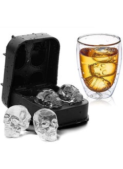 Generic Silica Gel Skull Shaped Ice Cube Mold Black， Mold Skull 3D Flexible Silicone Ice Cube Molds Maker Tray, 4 Giant Skulls, Round Ice Cube Maker  - Image 2