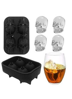 Generic Silica Gel Skull Shaped Ice Cube Mold Black， Mold Skull 3D Flexible Silicone Ice Cube Molds Maker Tray, 4 Giant Skulls, Round Ice Cube Maker  - Image 3