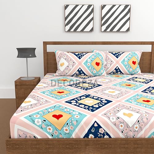 DECOREZA 300 TC All Around Cotton Elastic Printed Fitted Bedsheets King Size,Premium with Elastic Fitted Bedsheets for Double Bed with 2 Pillow Covers,Size 78" X 72"(Cavern Pink) - Image 2