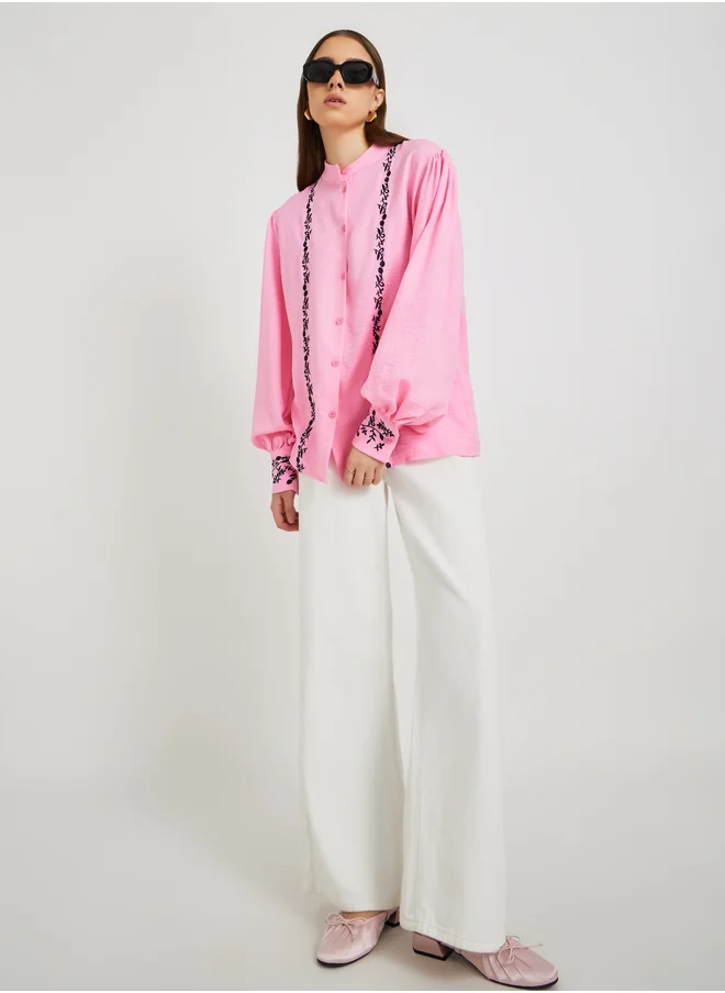 Take Two Take Two Floral Embroidered Balloon Sleeve Shirt