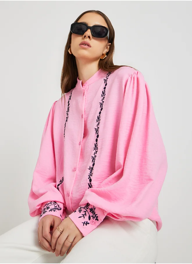 Take Two Take Two Floral Embroidered Balloon Sleeve Shirt