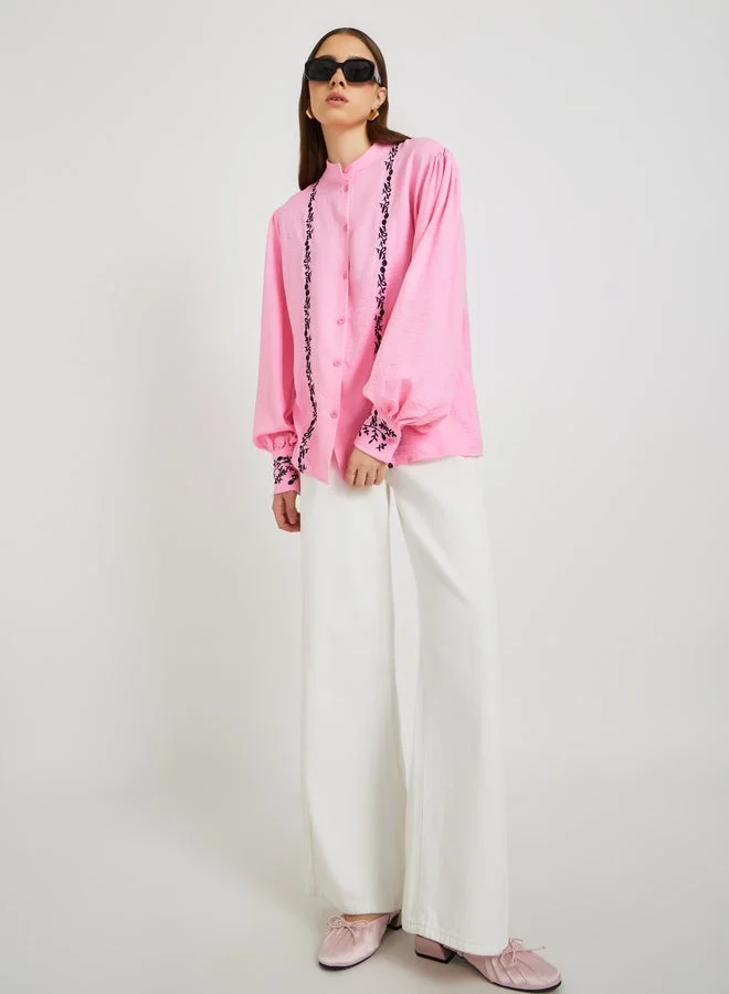 Take Two Take Two Floral Embroidered Balloon Sleeve Shirt