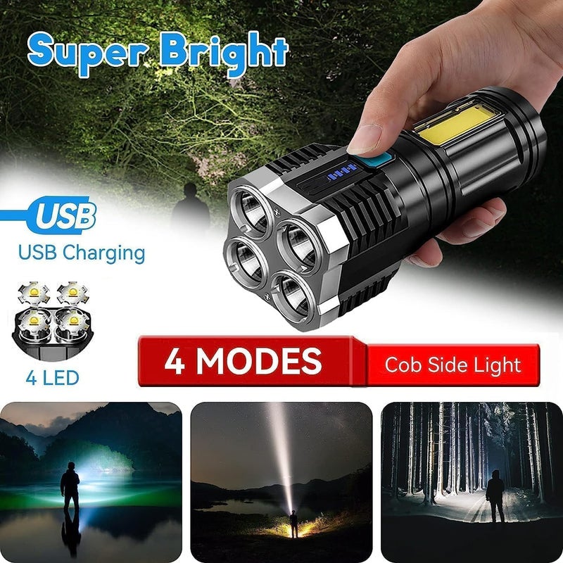 HEVIR 4 in 1 LED Torch Lights Rechargeable Emergency Torch Light 3W USB Charge Flashlight High Power Long Distance Beam Range 4 Mode Waterproof Torch for Outdoor Indoor Hiking Walking Camping - Image 5