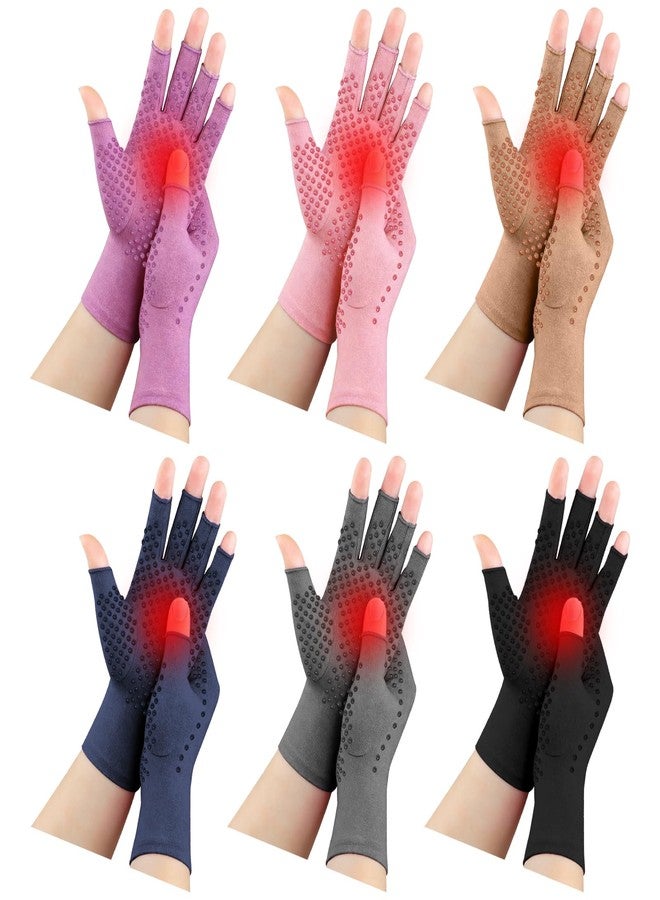 JenPen 6 Pair Arthritis Compression Gloves for Women Men, Fingerless Arthritis Carpal Tunnel Pain Relief Gloves for Rheumatoid Tendonitis Swelling Crocheting Typing Working Daily Use(Mixed Color,S) - Image 1