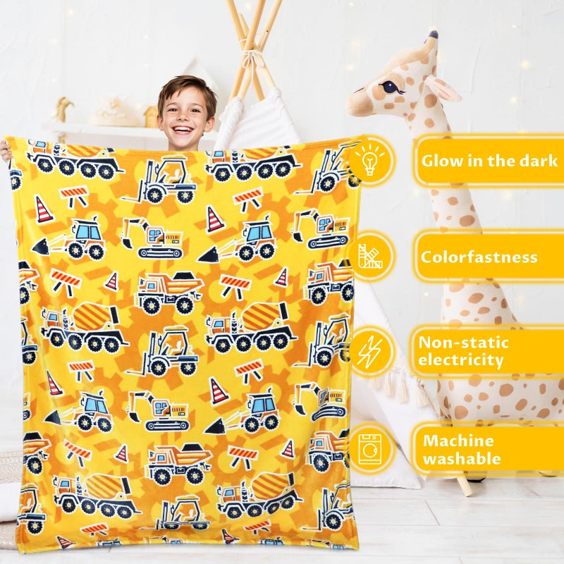 Uofon Construction Truck Toys Gifts For Boys Truck Blanket Glow In The Dark Construction Blanket Tractor Blanket For Toddler Boys Excavator For Kids 50X60 Inch - Image 4