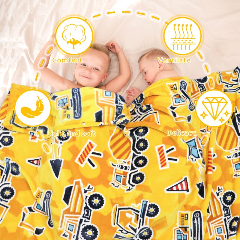 Uofon Construction Truck Toys Gifts For Boys Truck Blanket Glow In The Dark Construction Blanket Tractor Blanket For Toddler Boys Excavator For Kids 50X60 Inch - Image 2