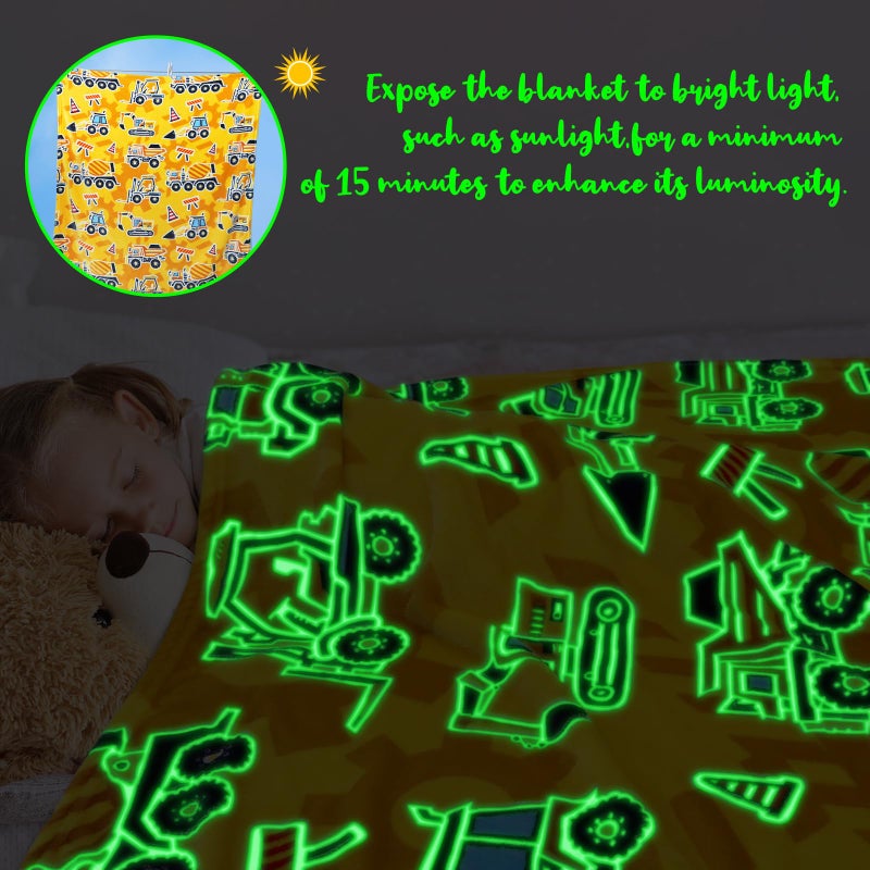 Uofon Construction Truck Toys Gifts For Boys Truck Blanket Glow In The Dark Construction Blanket Tractor Blanket For Toddler Boys Excavator For Kids 50X60 Inch - Image 3