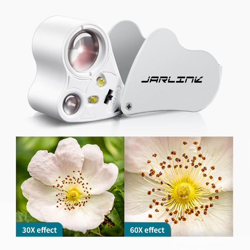 JARLINK 30X 60X Illuminated Jewelers Loupe Magnifier, Foldable Jewelry Magnifier with Bright LED Light for Gems, Jewelry, Coins, Stamps, etc - Image 3