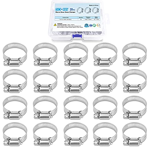 TICONN 20PCS Hose Clamp Set - 1-1/4'' – 1-23/32'' 304 Stainless Steel Worm Gear Hose Clamps for Pipe, Intercooler, Plumbing, Tube and Fuel Line - Image 1