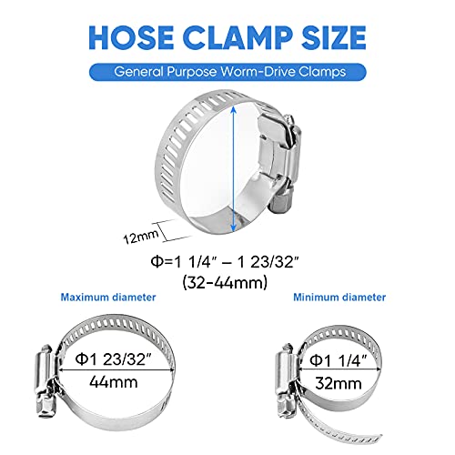 TICONN 20PCS Hose Clamp Set - 1-1/4'' – 1-23/32'' 304 Stainless Steel Worm Gear Hose Clamps for Pipe, Intercooler, Plumbing, Tube and Fuel Line - Image 2