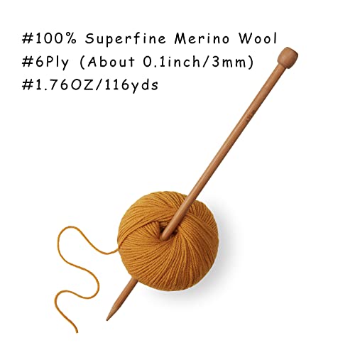 GISIMO 100% Merino Wool Yarn, 6-Ply Luxurious and Soft Yarn for Hand Knitting & Crocheting, 1.76 OZ/50g, 127 yds/116 Meters (Pumpkin, 1 Ball) - Image 3