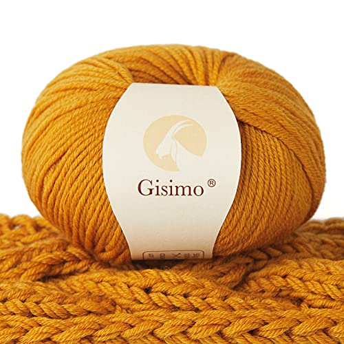 GISIMO 100% Merino Wool Yarn, 6-Ply Luxurious and Soft Yarn for Hand Knitting & Crocheting, 1.76 OZ/50g, 127 yds/116 Meters (Pumpkin, 1 Ball) - Image 1