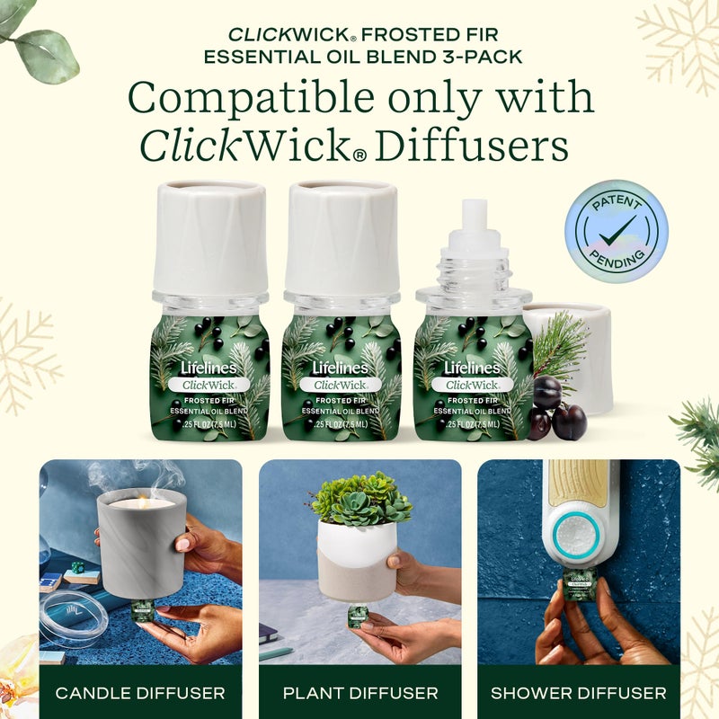 Lifelines ClickWick Essential Oil Blends for Lifelines Diffusers, 3-Pack Frosted Fir Set â€“ Essential Oil Blend Refill for Candle, Plant & Shower Aromatherapy Diffuser â€“ Fragrance for Diffusers - Image 2
