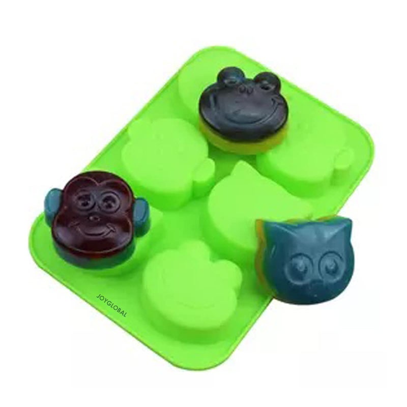 JoyGlobal Silicone 6 Cavity Monkey Frog Owl Shape Cake Muffin Soap Pudding Mould SoapWax Weight Approx 95 Grams - Image 1