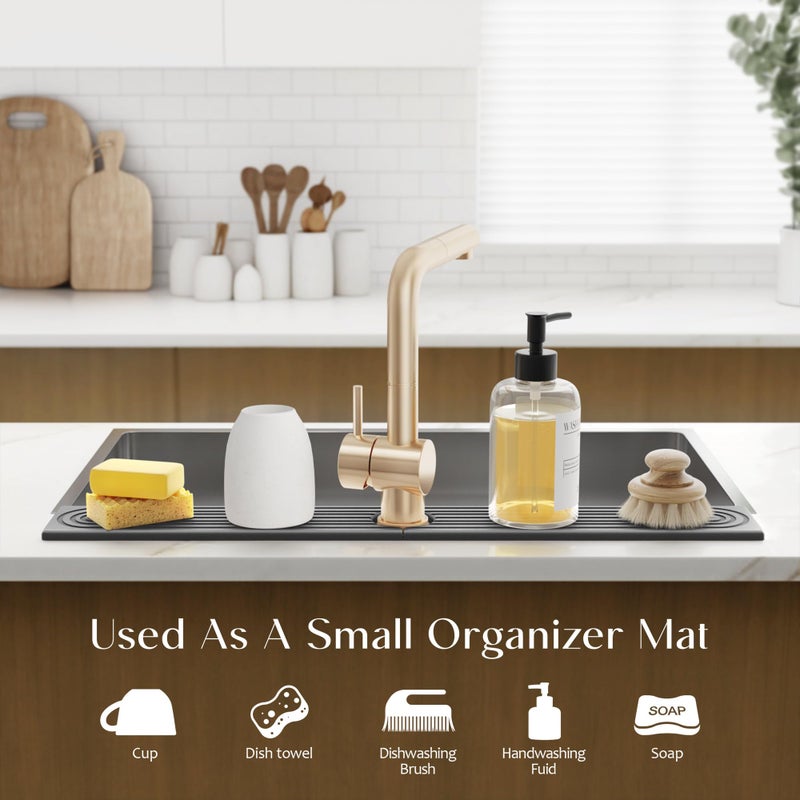 eormoe 30 inch Kitchen Faucet Absorbent Mat - Diatomaceous Earth Splash Guard for Sink Faucet, Aesthetic Water Absorbing Stone Tray in The Modern Home (30" x 3.9", Dark grey) - Image 5