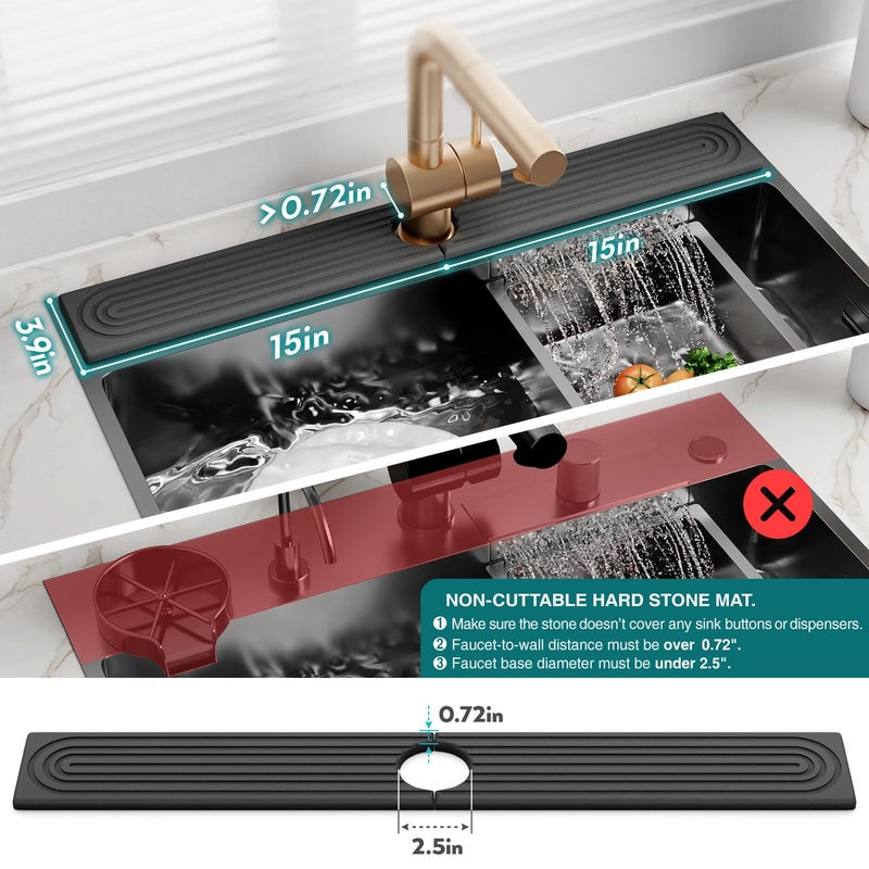 eormoe 30 inch Kitchen Faucet Absorbent Mat - Diatomaceous Earth Splash Guard for Sink Faucet, Aesthetic Water Absorbing Stone Tray in The Modern Home (30" x 3.9", Dark grey) - Image 4
