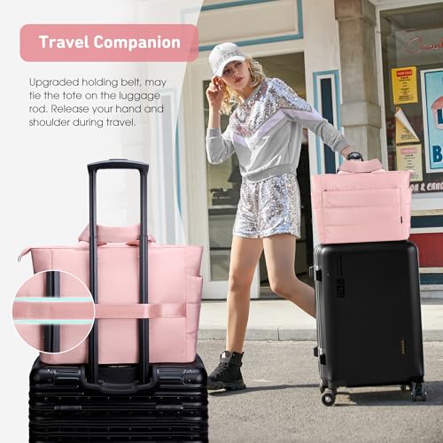 KALIDI Quilted Tote Bag, Carryall Puffer Messenger Laptop Bag Padded Shoulder Large Anti Splash Zipper Casual Work Gym Women, Light Pink - Image 5