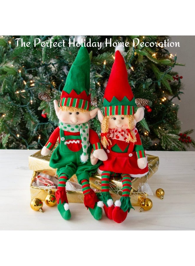 SCS Direct مجموعة دمى عيد الميلاد المحشوة من الجان 2 18" ولد وبنت جني، ألعاب محشوة لطيفة للرفوف، تماثيل زينة، حفلات عيد الميلاد، زينة العطلات وتبادل الهدايا - Image 3