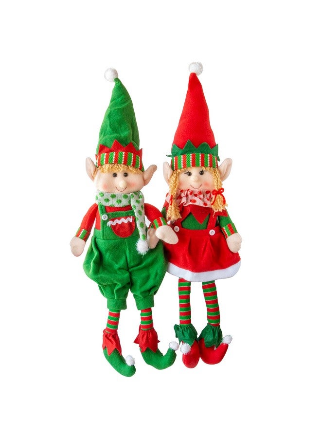 SCS Direct مجموعة دمى عيد الميلاد المحشوة من الجان 2 18" ولد وبنت جني، ألعاب محشوة لطيفة للرفوف، تماثيل زينة، حفلات عيد الميلاد، زينة العطلات وتبادل الهدايا - Image 2