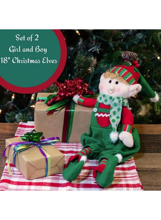 SCS Direct مجموعة دمى عيد الميلاد المحشوة من الجان 2 18" ولد وبنت جني، ألعاب محشوة لطيفة للرفوف، تماثيل زينة، حفلات عيد الميلاد، زينة العطلات وتبادل الهدايا - Image 4