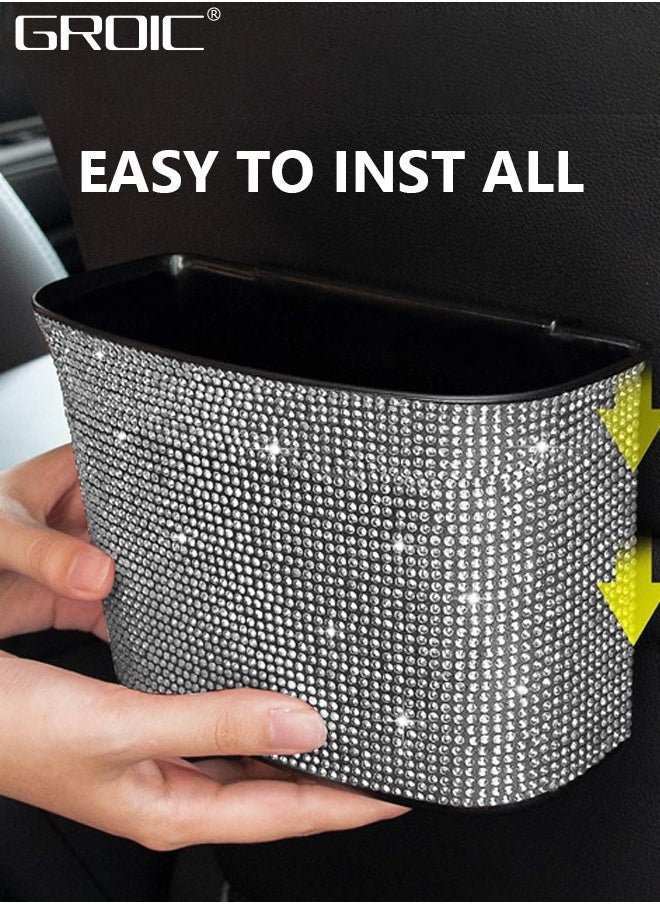 GROIC - Car Trash Can, Bling Hanging Trash Bin, Crystals Car Garbage Can, Dimand Dustbin Container with Clip for Car, Office, Kitchen, Bedroom - Image 1