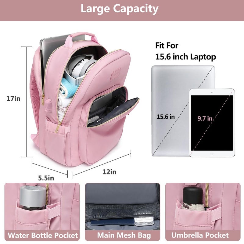 bagswan Laptop Backpack for Women Bookbag Cute Pink School Backpack for Teen Girls Nurse Bags Work Backpack Teacher Back Pack Waterproof 15.6 inch with USB Charging Port - Image 2
