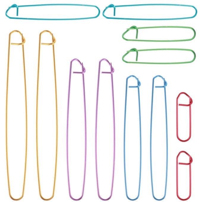 12 PCS STITCH HOLDERS FOR KNITTING 6 SIZE ALUMINUM YARN STITCH HOLDERS COLORFUL ALLOY YARN STITCH HOLDER SET KNITTING CROCHET PRACTICAL TOOLS SAFETY PINS FOR MANUAL DIY BLANKETS PROJECT