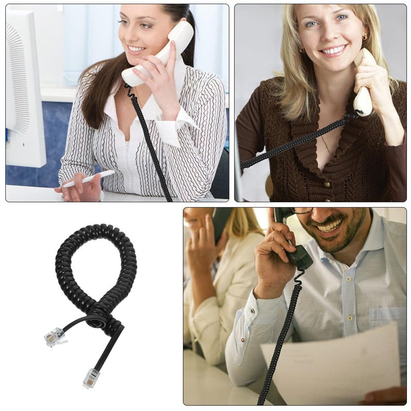 3Pcs Black Coiled Landline Phone Cord Compatible with Office and Home Corded Phones - Image 4