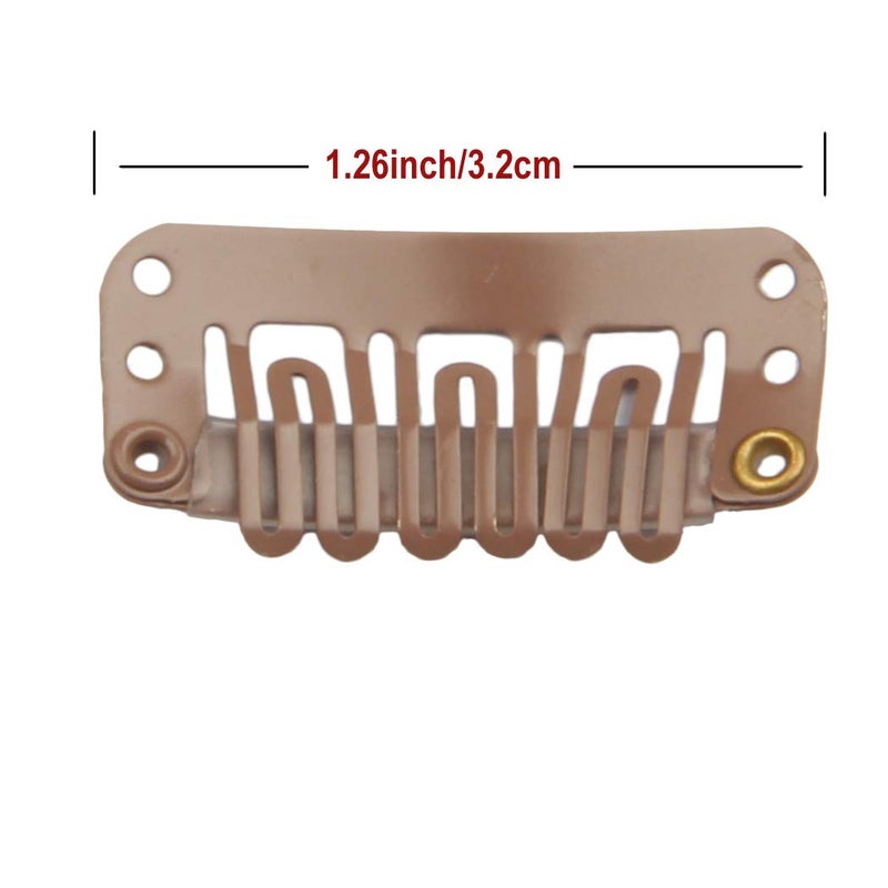 FeiHong 30pcs Hair Extension Clips U-Shape Stainless Steel Snap Clips for Wigs and Hair Extensions and Hairpieces, 6pcs Sewing Needles and 2pcs Thread (Light Brown) - Image 2