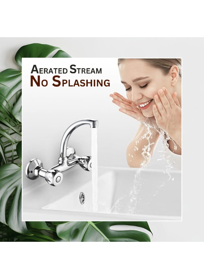 MODI Wall Mounted Sink Mixer Faucet – Hot & Cold Water Switch, Aerated No Splash Stream, Stainless Steel Kitchen & Bathroom Tap - Image 5