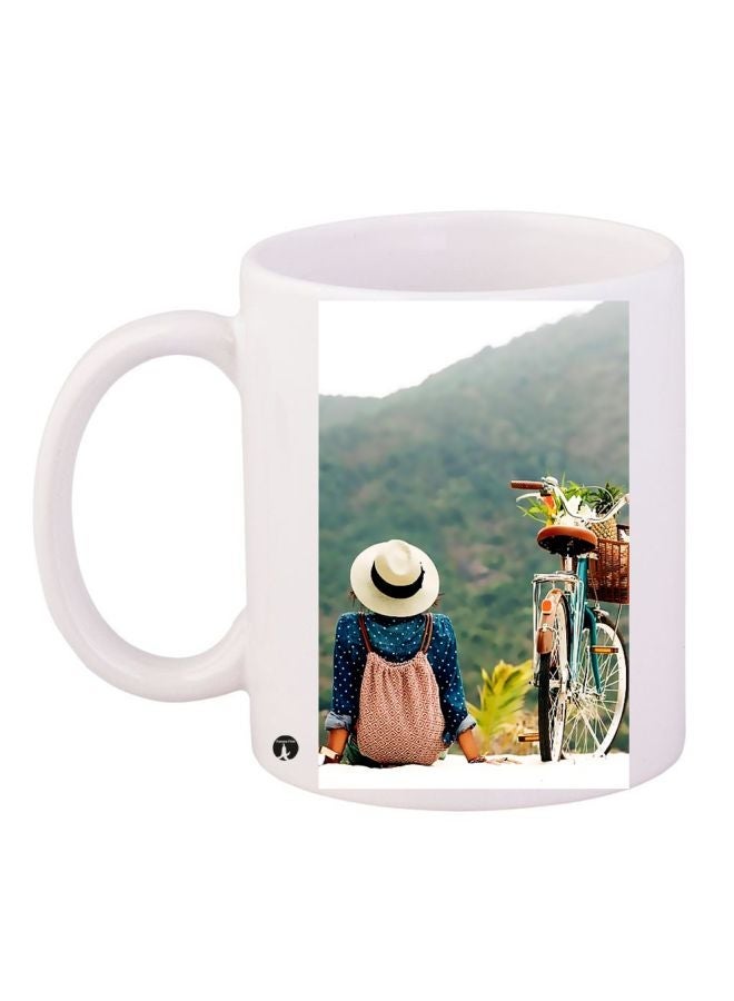 RYN Girl Printed Coffee Mug White/Blue/Green 11ounce