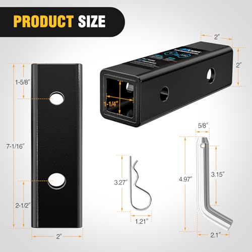 Nilight Trailer Hitch Receiver Adapter Reducer Sleeve 2 to 1-1/4 Inch with 5/8" Hitch Pin and Clip Hitches Towing Accessories for Tractor Bucket RV UTV Truck Bike Rack Cargo Carriers Carbon Steel - Image 2