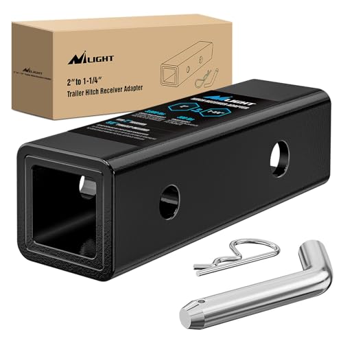 Nilight Trailer Hitch Receiver Adapter Reducer Sleeve 2 to 1-1/4 Inch with 5/8" Hitch Pin and Clip Hitches Towing Accessories for Tractor Bucket RV UTV Truck Bike Rack Cargo Carriers Carbon Steel - Image 1