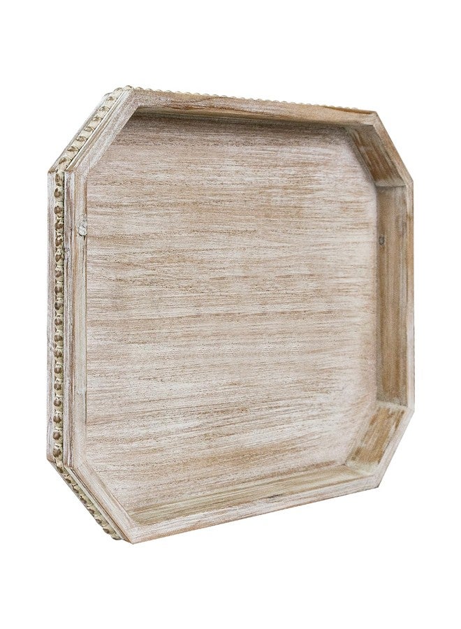 CEDARLUX Wooden Decorative Tray, Rustic Serving Tray with Wood Bead, Farmhouse Big Tray for Ottoman, Countertop, Coffee Tabl, 16.5" x 13"x 1.6" (White Washed) - Image 1