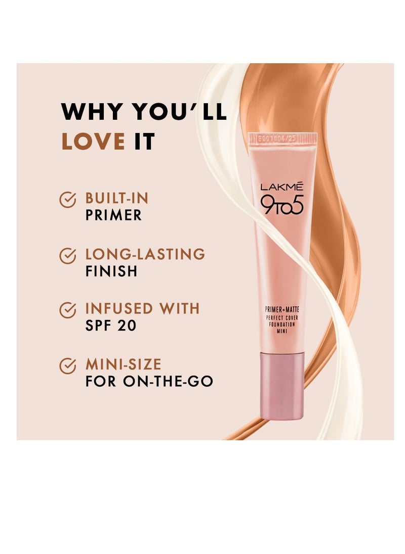 LAKME - LAKMÉ 9 To 5 Primer   Matte Perfect Cover Liquid Mini Foundation For All Skin Types  Full Coverage Built In Primer For Poreless  Long Lasting Makeup    Natural Warm Crème 15 Ml - Image 1