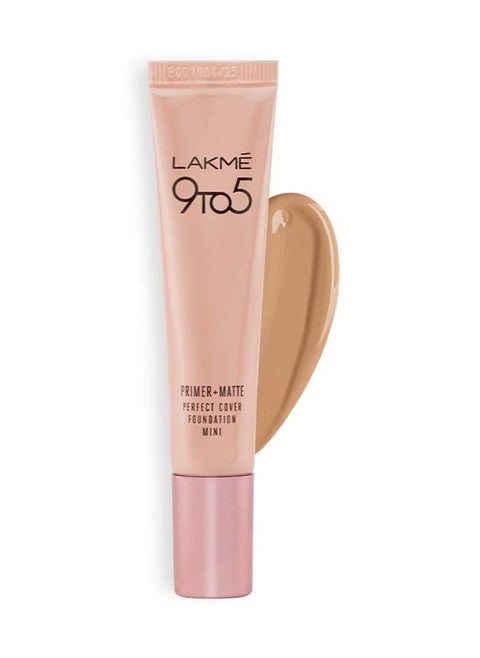 LAKMÉ 9 To 5 Primer   Matte Perfect Cover Liquid Mini Foundation For All Skin Types  Full Coverage Built In Primer For Poreless  Long Lasting Makeup    Natural Warm Crème 15 Ml