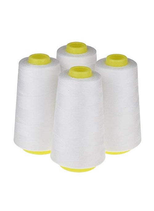PMW Pmw - 4 Pack of 10000 Mtr (Each) White Serger Cone Thread All Purpose Sewing Thread Polyester Spools Overlock (Serger,Over Lock, Merrow, Single Needle)  - Image 1