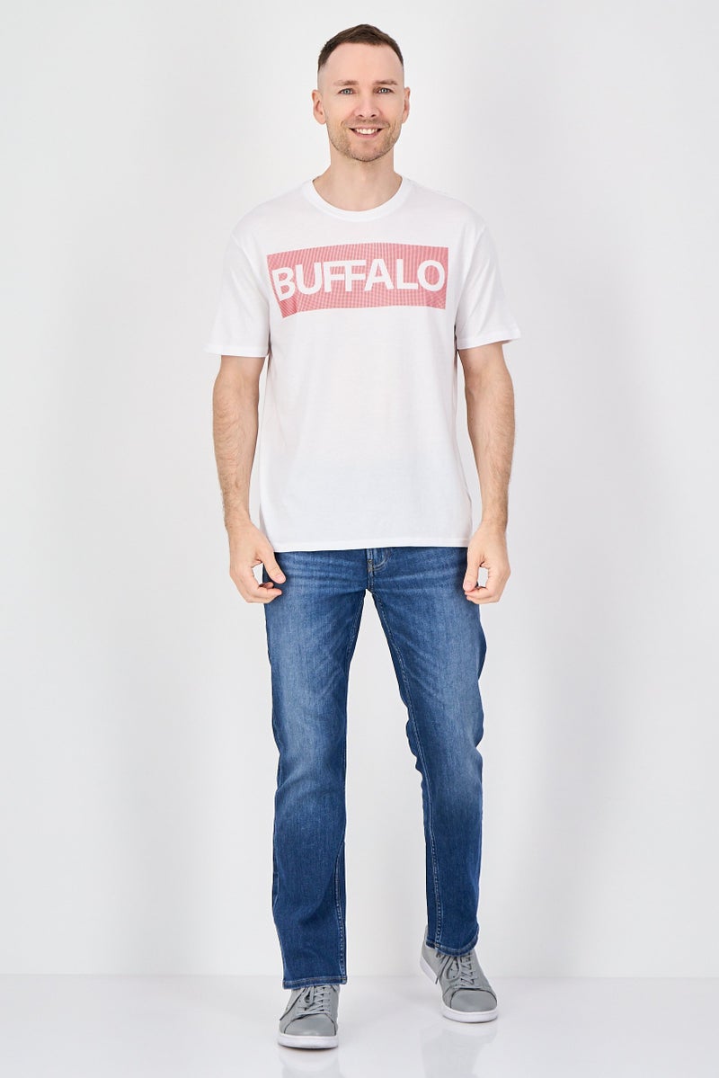Buffalo Men Crew Neck Short Sleeve Brand Logo T-Shirt, White - Image 4