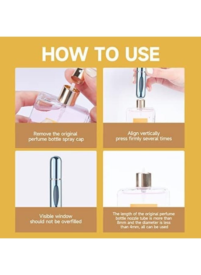 طقم بخاخ عطر قابل لإعادة التعبئة (4 قطع)، عبوة عطر سفر محكمة ضد التسريب مع قمع، حجم جيب صغير للنساء والرجال، ألوان متنوعة - Image 5