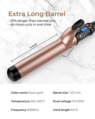 IKV 1 1/2 inch Extra Long Barrel Curling Iron, 1.5 Inch Large Barrel for Long Hair Ceramic Tourmaline - Image 5