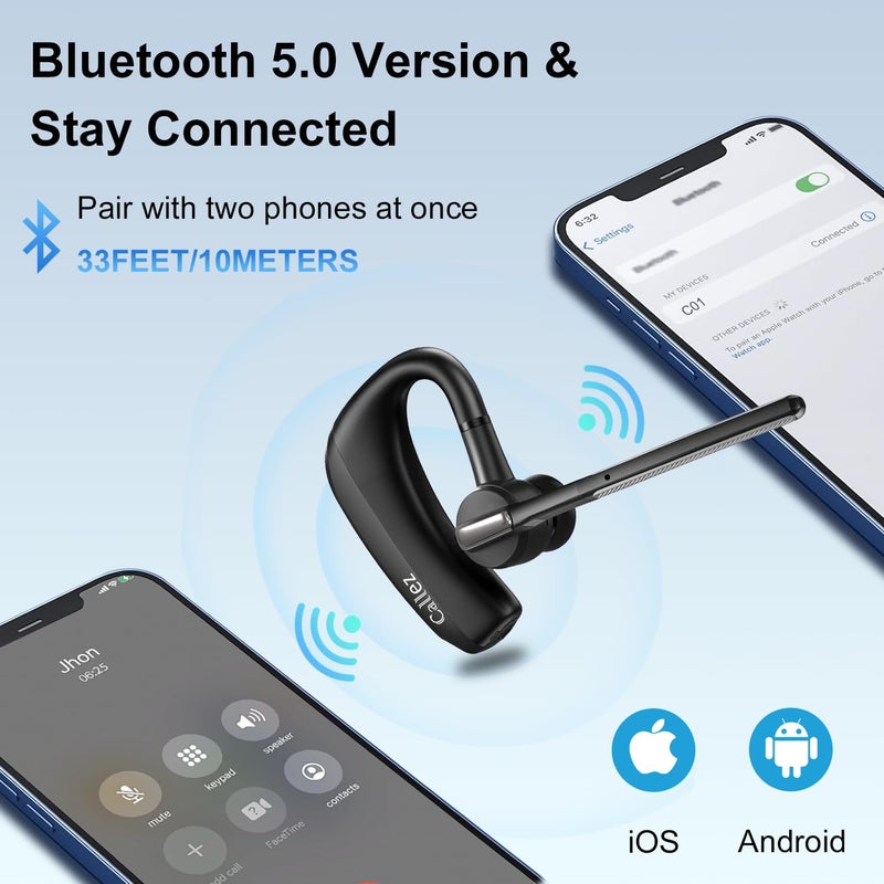 Callez Bluetooth Headset V5.0, Bluetooth Earpiece with CVC8.0 Dual Mic Noise Cancelling Wireless Headset for iPhone Android Cell Phone Trucker Business Office Work, Clear Chat - Image 2