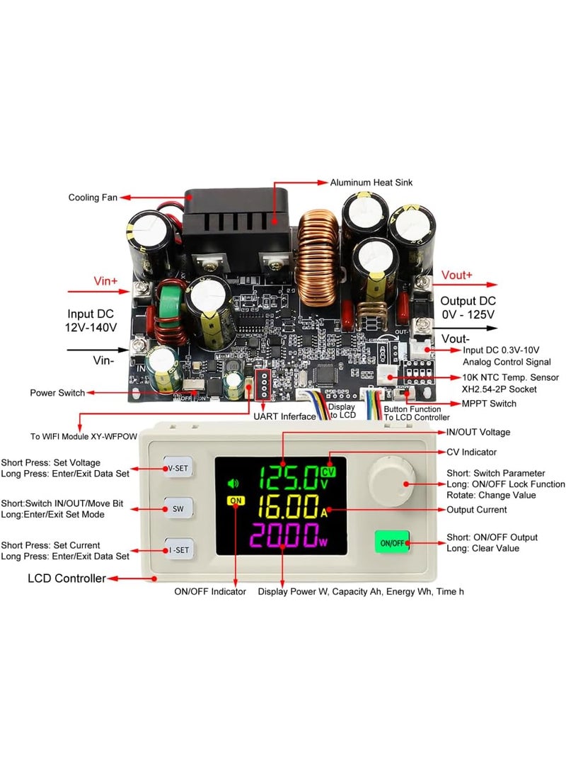 MiOYOOW DC Buck Converter 12V140V to 05V125V DCDC Step Down Module CVCC Adjustable Buck Voltage Converter with LCD Controller  - Image 2