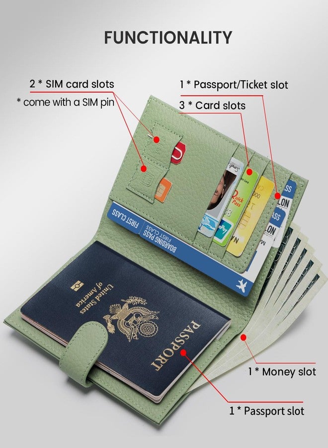 Karmiir RFID Passport Holder Travel Wallet for Women, Leather Passport Cover Wallet with Card Holders SIM Slots,Zippered Coins Pocket and Cash Slot Slim Compact Travel Wallet, Light Green, Fashion and - Image 2