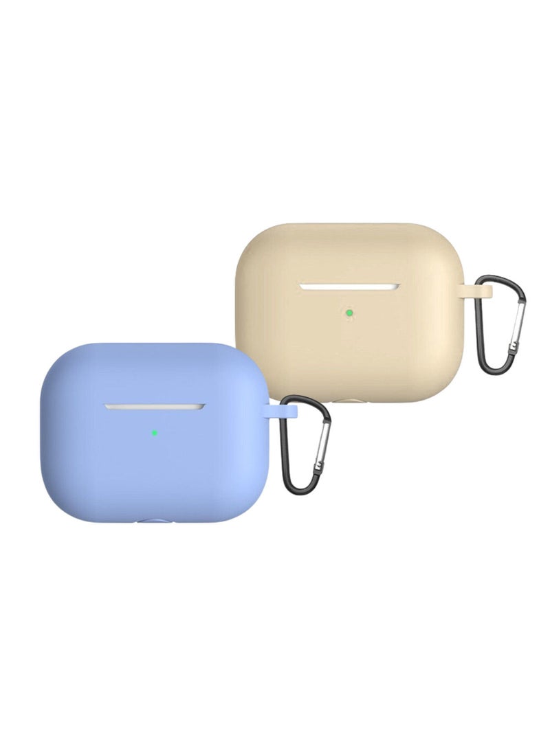 YOMNA - 2022 New For Airpods Pro 2nd Generation Case Cover dustproof with hook anti-lost Protector for AirPods Pro2 Waterproof Cases Beige with Sky Blue (set of 2) - Image 1