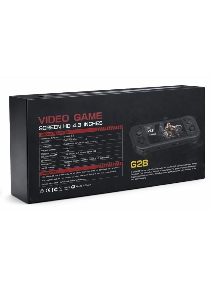 G28 4.3” HD Handheld Game Console – Dual Analog Joystick – 2000mAh Rechargeable Battery – Retro Portable Gaming Player – Black - Image 3